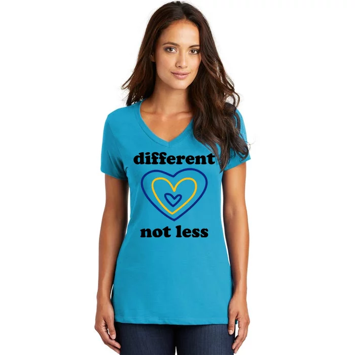 Different Not Less Down Syndrome Awareness Heart Women's V-Neck T-Shirt