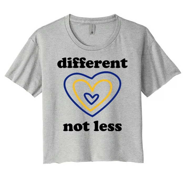 Different Not Less Down Syndrome Awareness Heart Women's Crop Top Tee