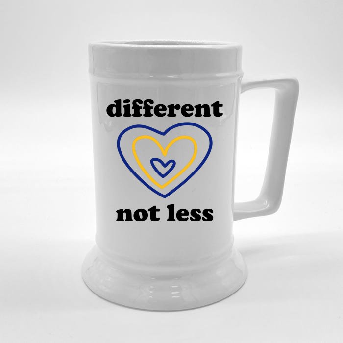 Different Not Less Down Syndrome Awareness Heart Front & Back Beer Stein