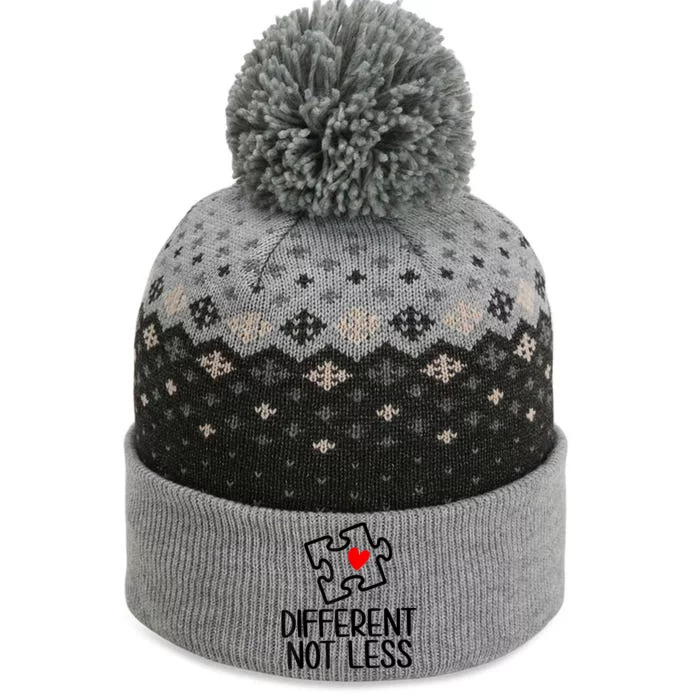 Diiferent Not Less Autism Awareness Puzzle Piece Heart The Baniff Cuffed Pom Beanie