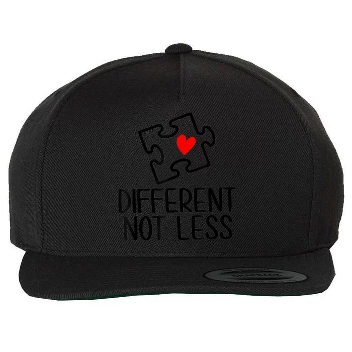 Diiferent Not Less Autism Awareness Puzzle Piece Heart Wool Snapback Cap