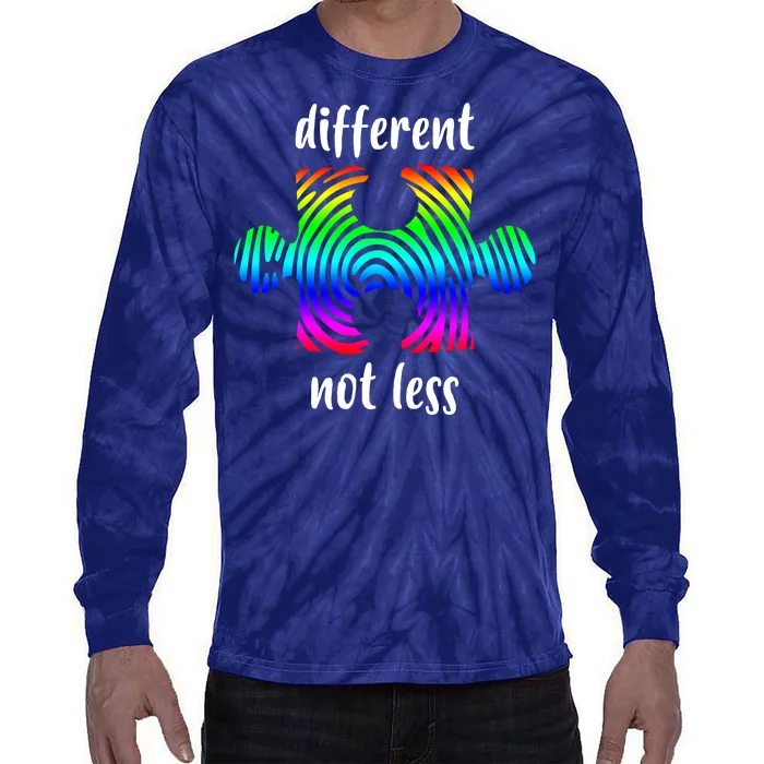 Different Not Less Neurodiversity Puzzle Tie-Dye Long Sleeve Shirt