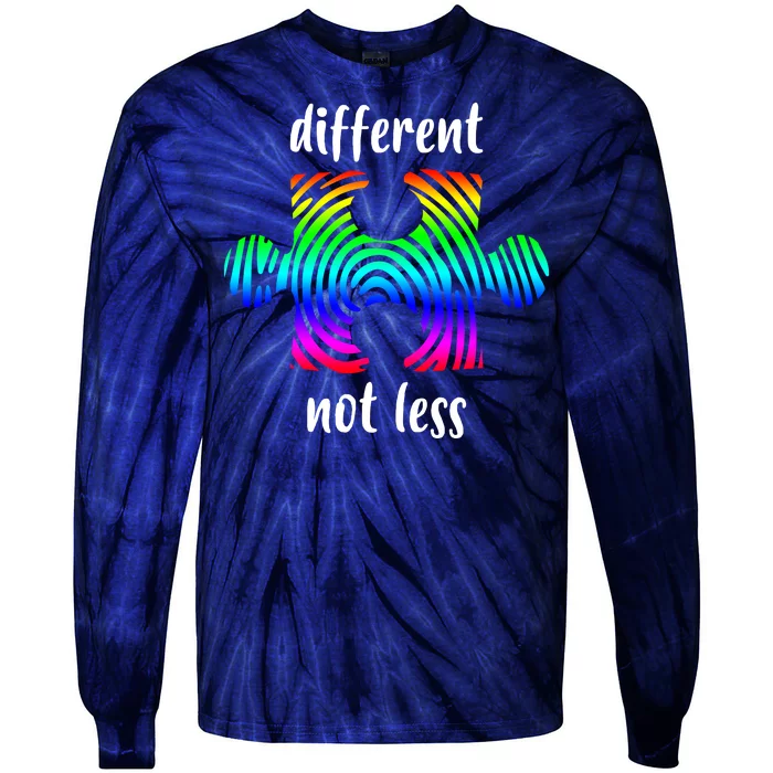 Different Not Less Neurodiversity Puzzle Tie-Dye Long Sleeve Shirt