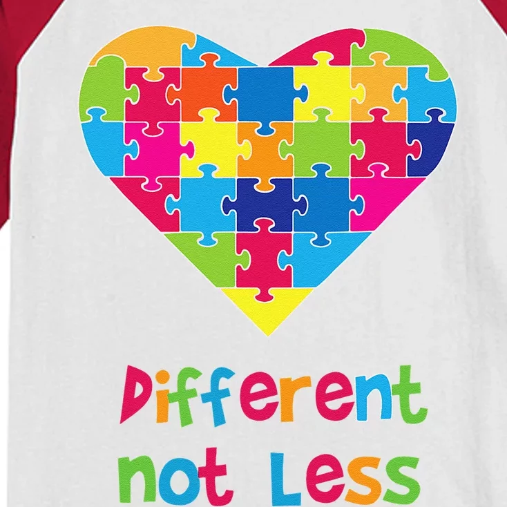 Different Not Less Autism Awareness Heart Puzzle Kids Colorblock Raglan Jersey