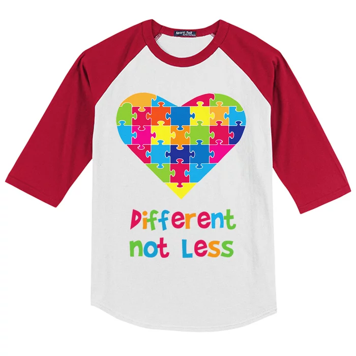 Different Not Less Autism Awareness Heart Puzzle Kids Colorblock Raglan Jersey