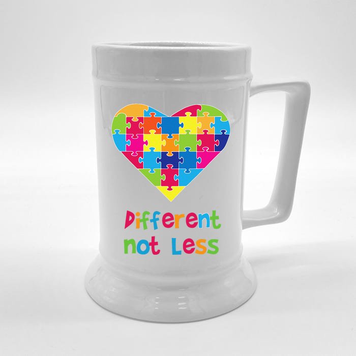 Different Not Less Autism Awareness Heart Puzzle Front & Back Beer Stein