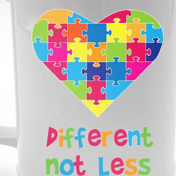 Different Not Less Autism Awareness Heart Puzzle Front & Back Beer Stein