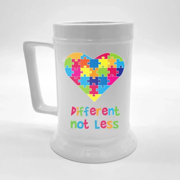 Different Not Less Autism Awareness Heart Puzzle Front & Back Beer Stein