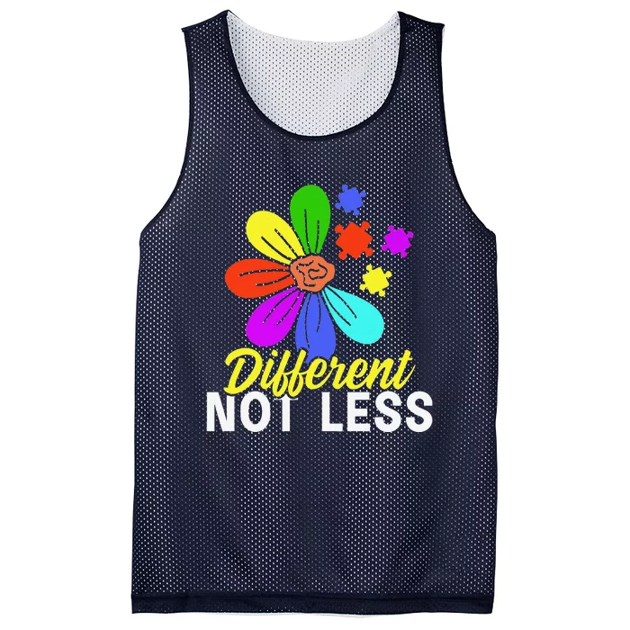 Different Not Less Puzzle Flower Autism Awareness Mesh Reversible Basketball Jersey Tank