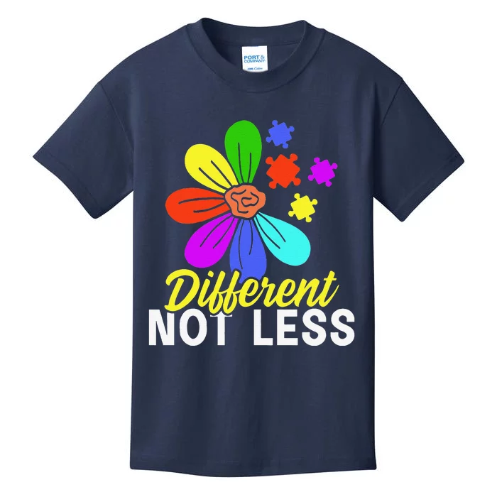 Different Not Less Puzzle Flower Autism Awareness Kids T-Shirt