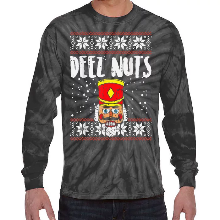 Deez Nuts Nutcracker Funny Ugly Christmas Sweater Meme Gift Tie-Dye Long Sleeve Shirt