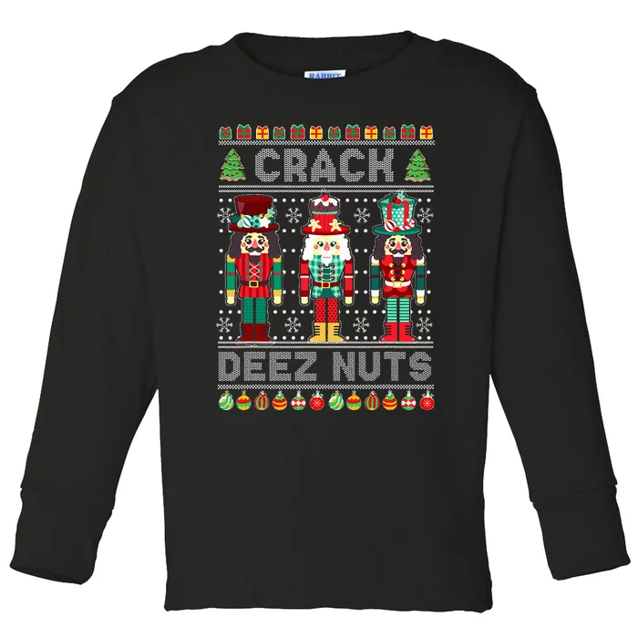 Deez Nuts Nutcracker Funny Ugly Christmas Sweater Xmas Toddler Long Sleeve Shirt