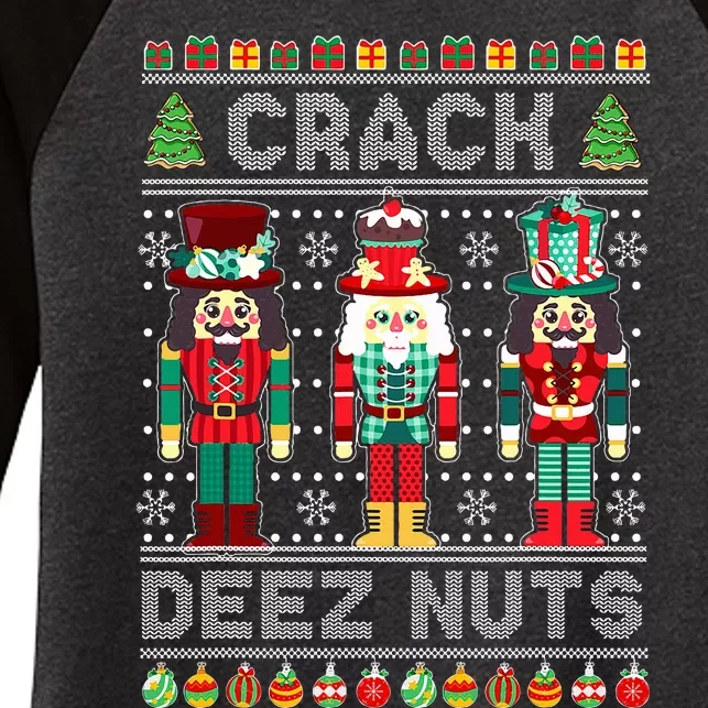 Deez Nuts Nutcracker Funny Ugly Christmas Sweater Xmas Women's Tri-Blend 3/4-Sleeve Raglan Shirt