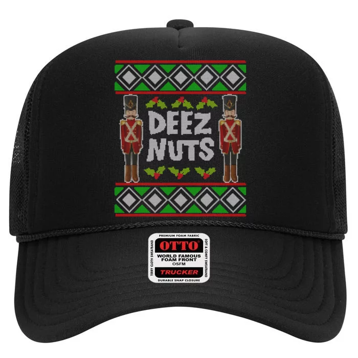 Deez Nuts Nutcracker Ugly Christmas High Crown Mesh Trucker Hat