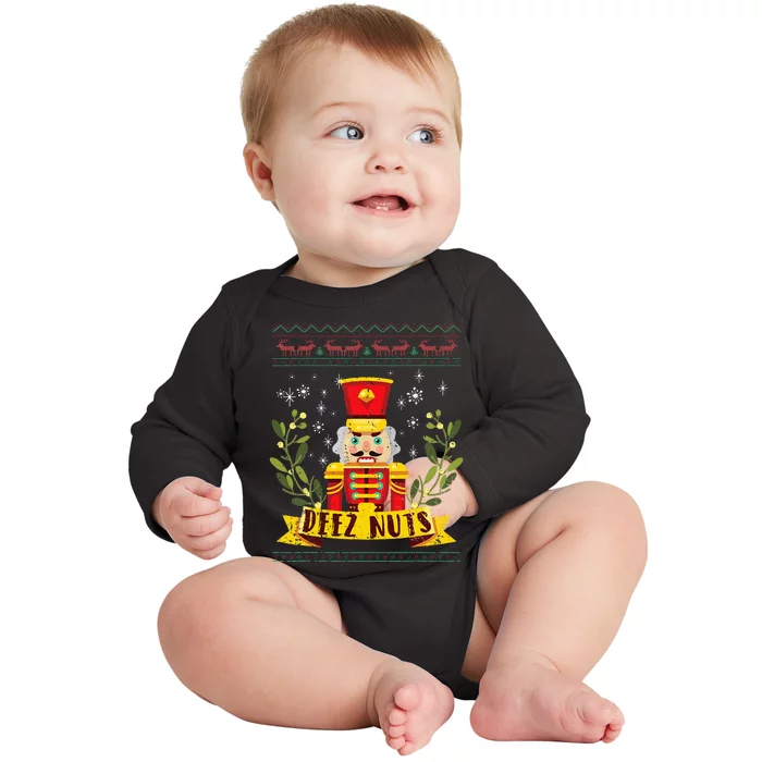 deez nuts nutcracker ugly christmas sweater Baby Long Sleeve Bodysuit