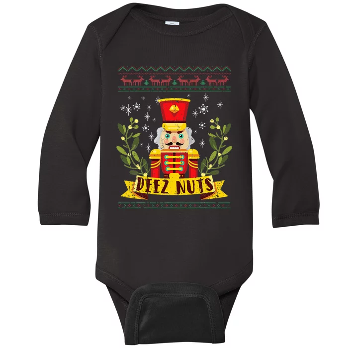 deez nuts nutcracker ugly christmas sweater Baby Long Sleeve Bodysuit