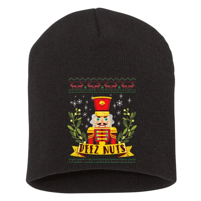 deez nuts nutcracker ugly christmas sweater Short Acrylic Beanie