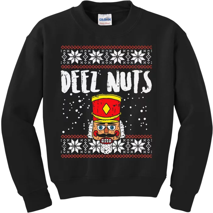 Deez Nuts Nutcracker Funny Ugly Christmas Sweater Kids Sweatshirt