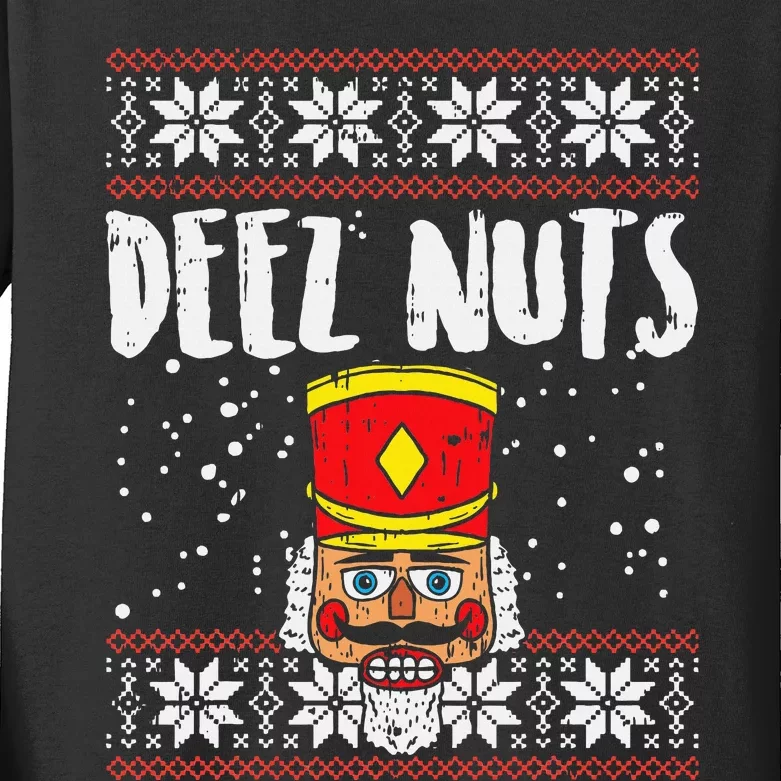 Deez Nuts Nutcracker Funny Ugly Christmas Sweater Kids Long Sleeve Shirt