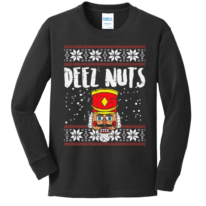 Deez Nuts Nutcracker Funny Ugly Christmas Sweater Kids Long Sleeve Shirt