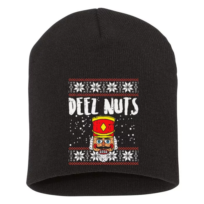 Deez Nuts Nutcracker Funny Ugly Christmas Sweater Short Acrylic Beanie