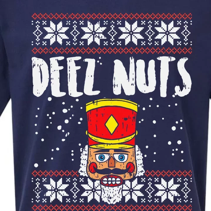 Deez Nuts Nutcracker Funny Ugly Christmas Sweater Sueded Cloud Jersey T-Shirt