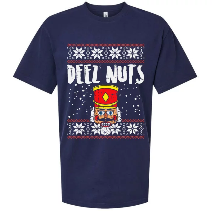 Deez Nuts Nutcracker Funny Ugly Christmas Sweater Sueded Cloud Jersey T-Shirt