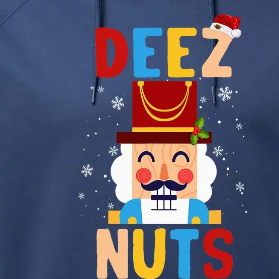 Deez Nuts Nutcracker Santa Xmas Funny Christmas Pjs Performance Fleece Hoodie