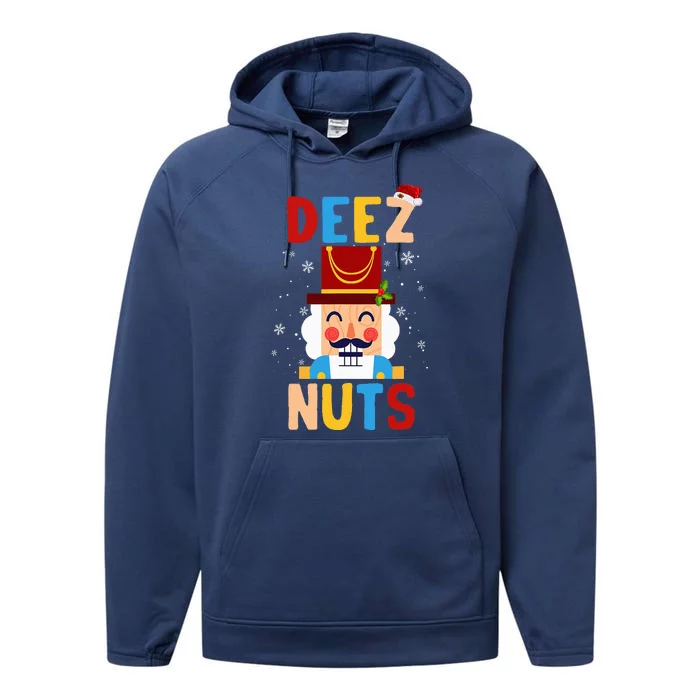 Deez Nuts Nutcracker Santa Xmas Funny Christmas Pjs Performance Fleece Hoodie