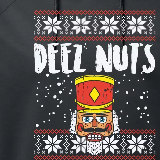 Deez Nuts Nutcracker Funny Ugly Christmas Sweater Meme Gift Performance Fleece Hoodie