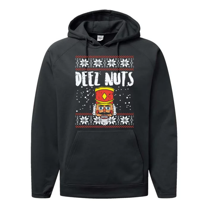 Deez Nuts Nutcracker Funny Ugly Christmas Sweater Meme Gift Performance Fleece Hoodie