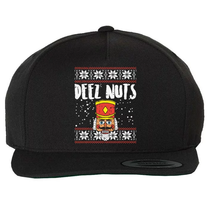 Deez Nuts Nutcracker Funny Ugly Christmas Sweater Meme Gift Wool Snapback Cap