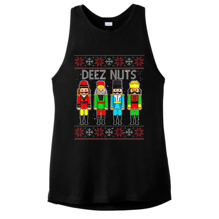 Deez Nuts Nutcracker Ugly Christmas Sweater Funny Xmas Ladies Tri-Blend Wicking Tank