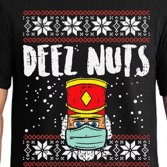 Deez Nuts Nutcracker Face Mask Ugly Xmas Quarantine Pajama Set