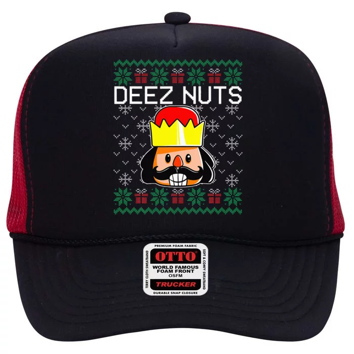 Deez Nuts Nutcracker Ugly Christmas Sweater Meme High Crown Mesh Trucker Hat