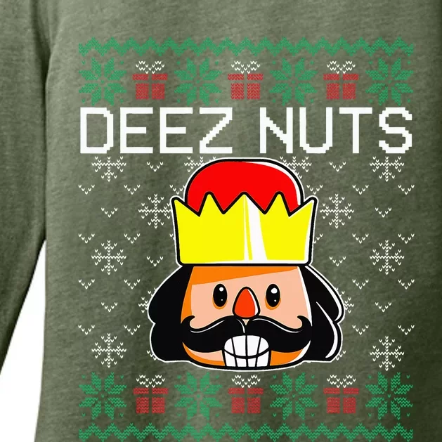 Deez Nuts Nutcracker Ugly Christmas Sweater Meme Womens CVC Long Sleeve Shirt