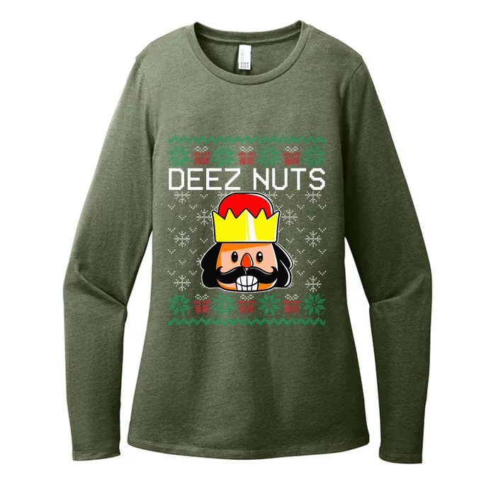 Deez Nuts Nutcracker Ugly Christmas Sweater Meme Womens CVC Long Sleeve Shirt