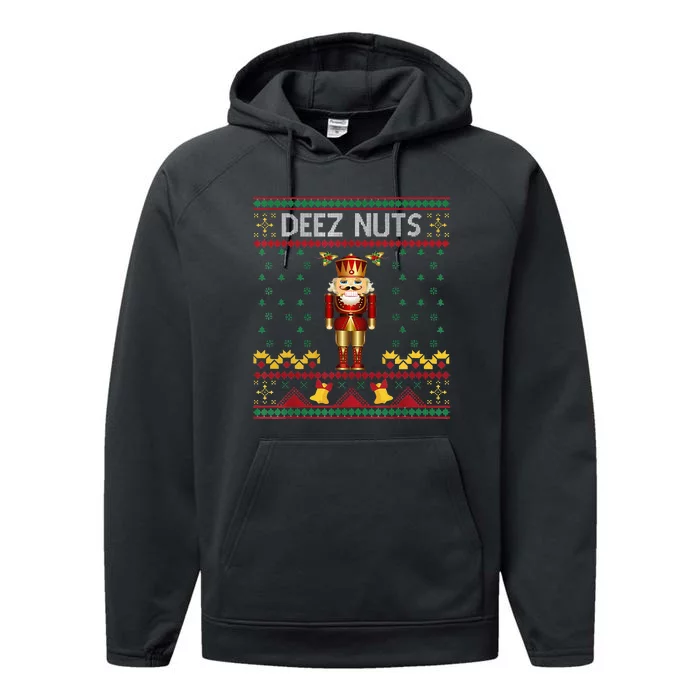 Deez Nuts Nutcracker Ugly Christmas Sweater Performance Fleece Hoodie