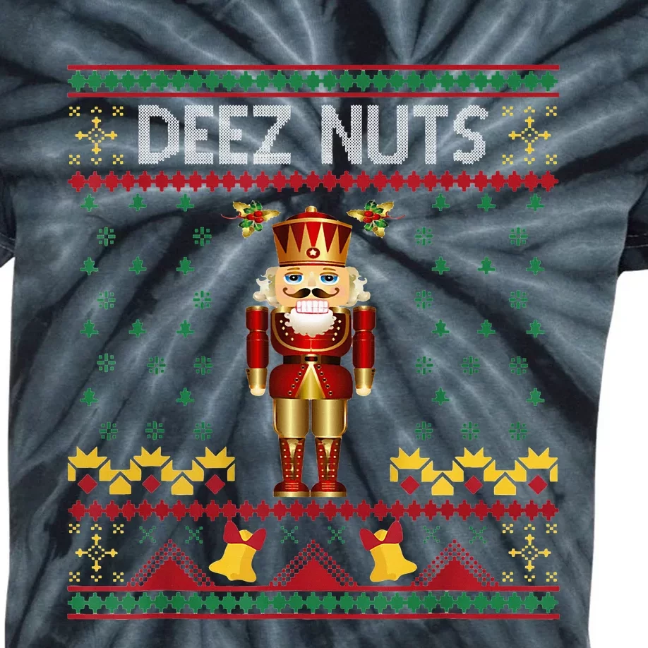 Deez Nuts Nutcracker Ugly Christmas Sweater Kids Tie-Dye T-Shirt