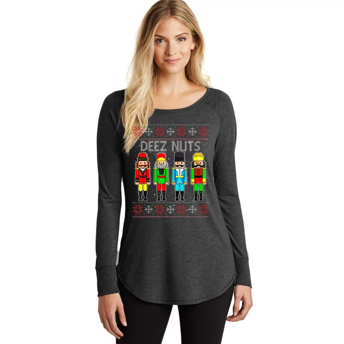 Deez Nuts Nutcracker Ugly Christmas Sweater Funny Xmas Women's Perfect Tri Tunic Long Sleeve Shirt