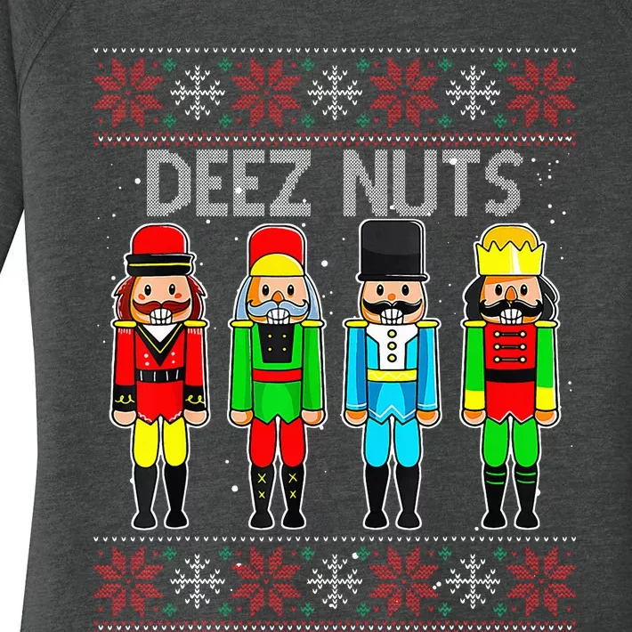 Deez Nuts Nutcracker Ugly Christmas Sweater Funny Xmas Women's Perfect Tri Tunic Long Sleeve Shirt