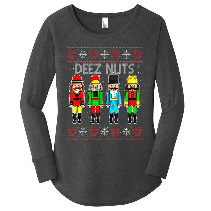 Deez Nuts Nutcracker Ugly Christmas Sweater Funny Xmas Women's Perfect Tri Tunic Long Sleeve Shirt