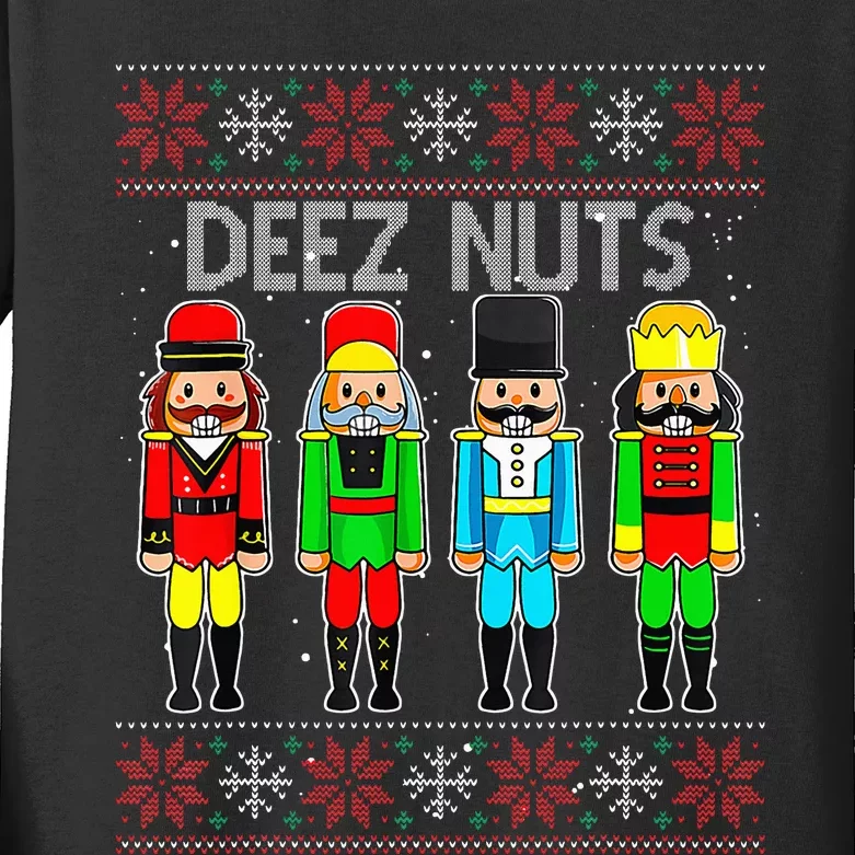 Deez Nuts Nutcracker Ugly Christmas Sweater Funny Xmas Kids Long Sleeve Shirt