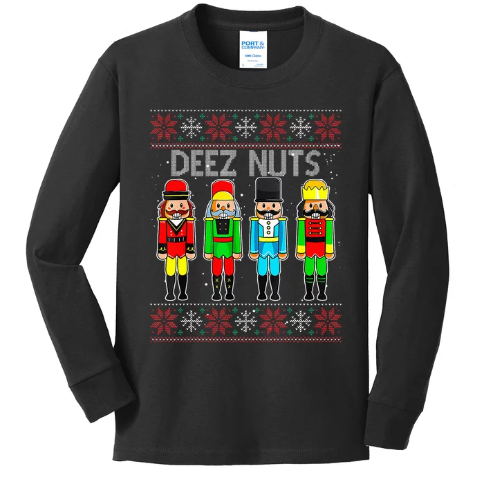 Deez Nuts Nutcracker Ugly Christmas Sweater Funny Xmas Kids Long Sleeve Shirt