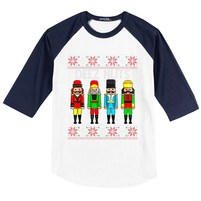 Deez Nuts Nutcracker Ugly Christmas Sweater Funny Xmas Baseball Sleeve Shirt