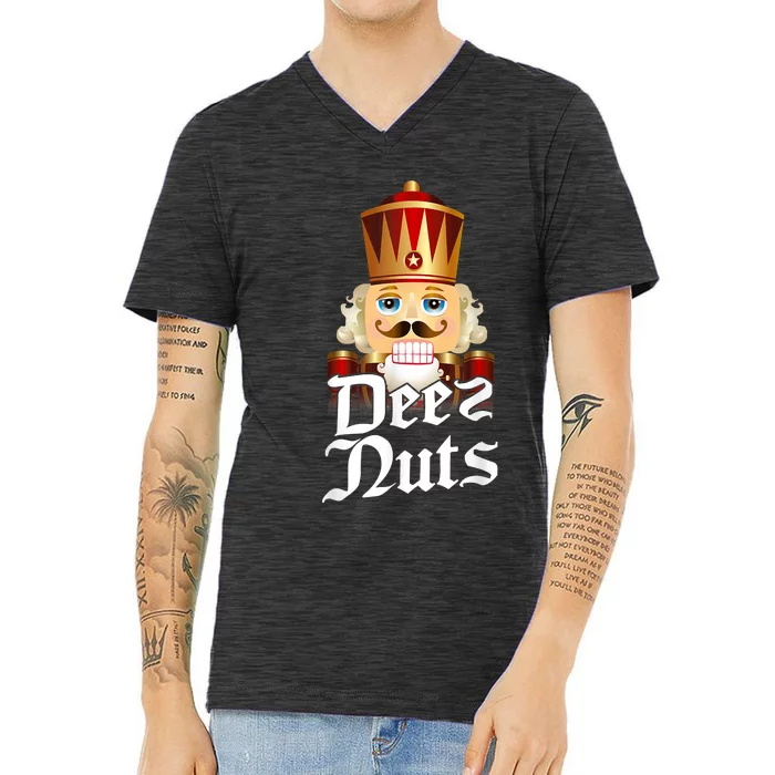 Deez Nuts Nutcracker Nut Funny Xmas Christmas Pajama Family V-Neck T-Shirt