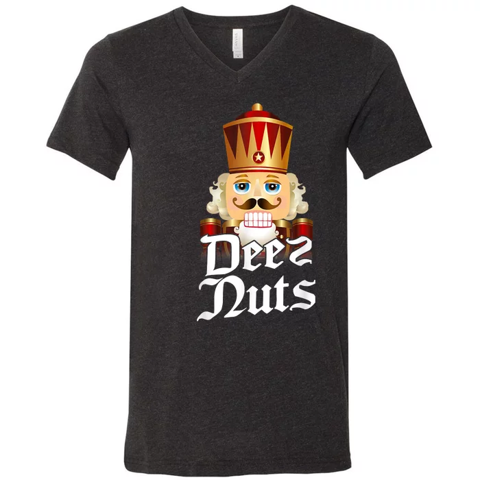 Deez Nuts Nutcracker Nut Funny Xmas Christmas Pajama Family V-Neck T-Shirt