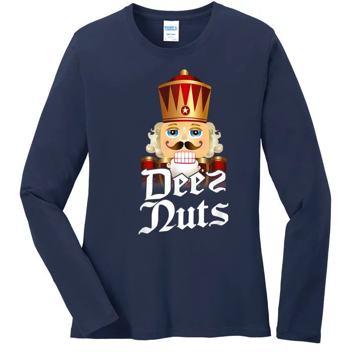 Deez Nuts Nutcracker Nut Funny Xmas Christmas Pajama Family Ladies Long Sleeve Shirt