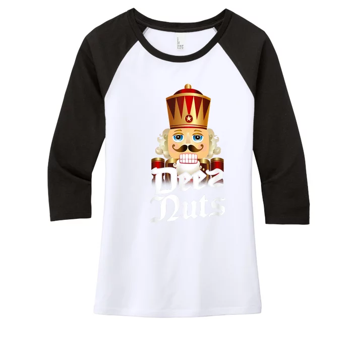 Deez Nuts Nutcracker Nut Funny Xmas Christmas Pajama Family Women's Tri-Blend 3/4-Sleeve Raglan Shirt