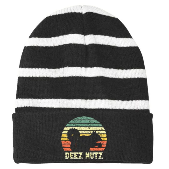 Deez Nuts Nutcracker Squirrel Deez Nutz Deezs Nut Funny Striped Beanie with Solid Band